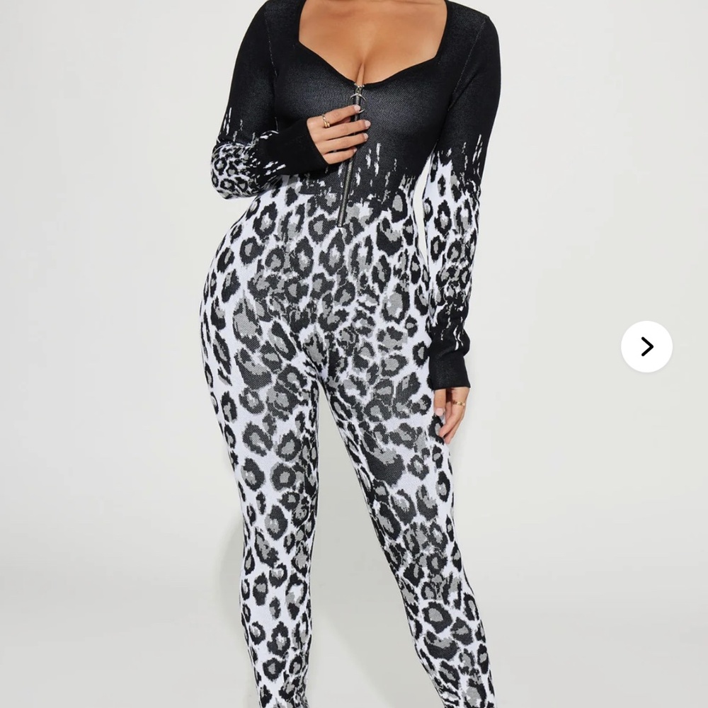Fashion Nova Aspen Snow Leopard Sweater Jumpsuit - Black/White